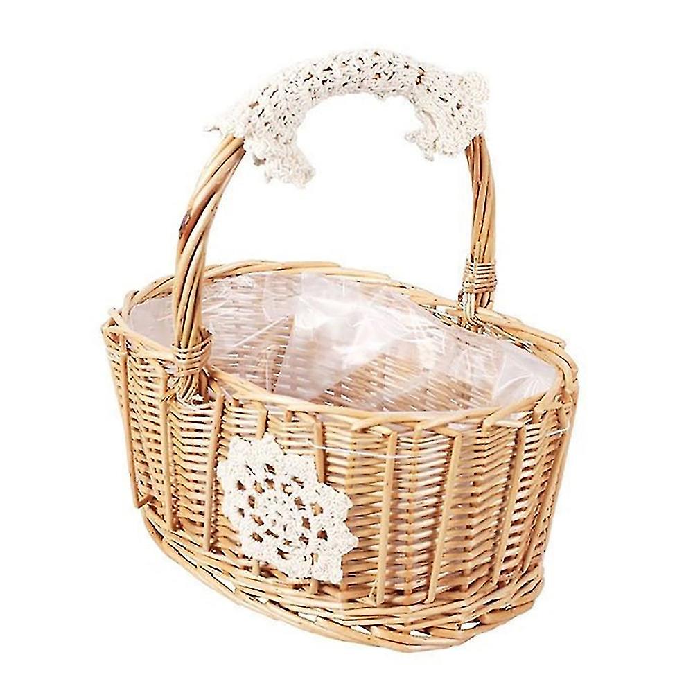 Braided Design Flower Print Widely Applied Tote Picnic Weaving Basket For Wedding