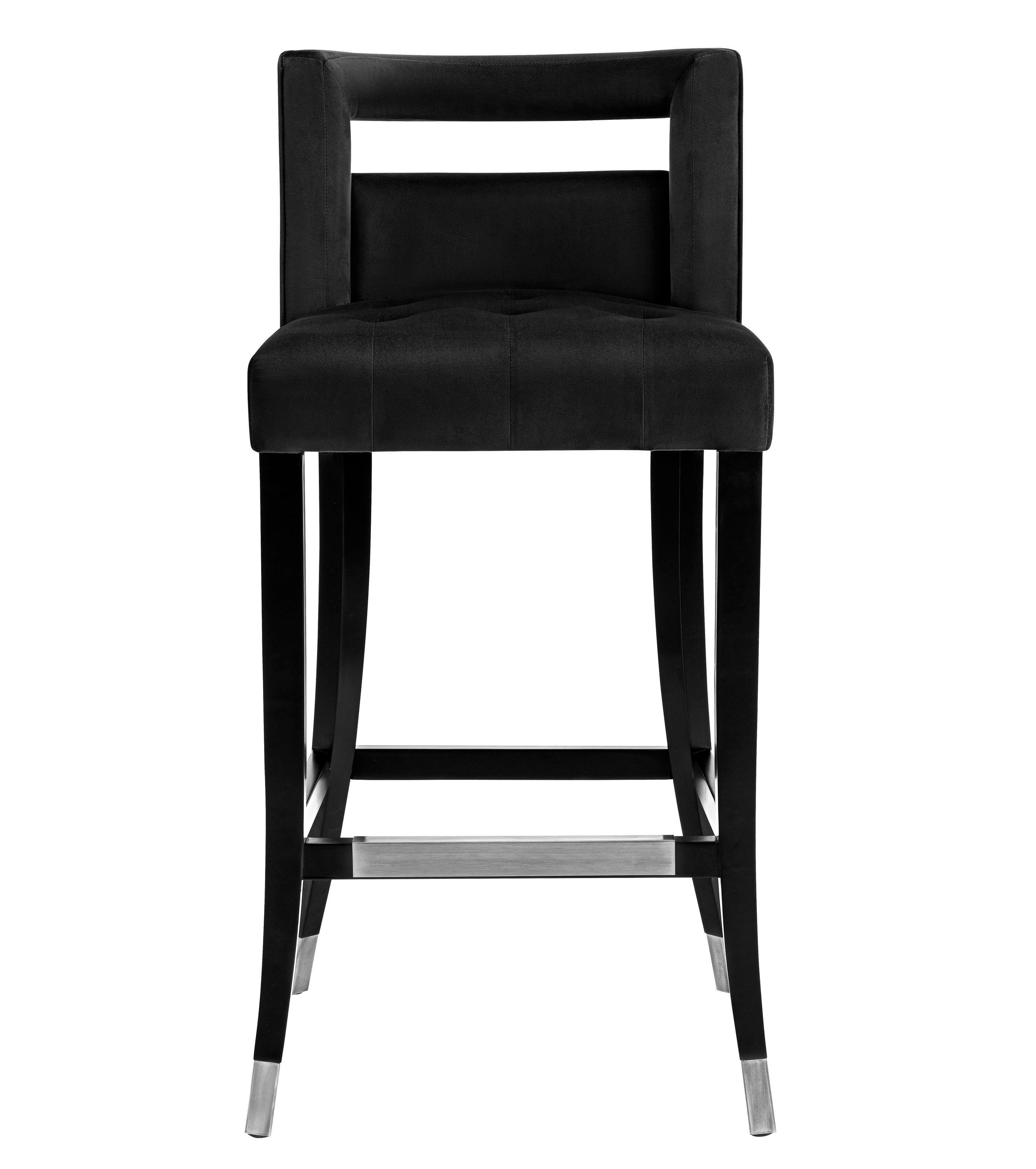 TOV Furniture Hart Black Velvet Upholstered Bar Stool With Silver Tipped Legs