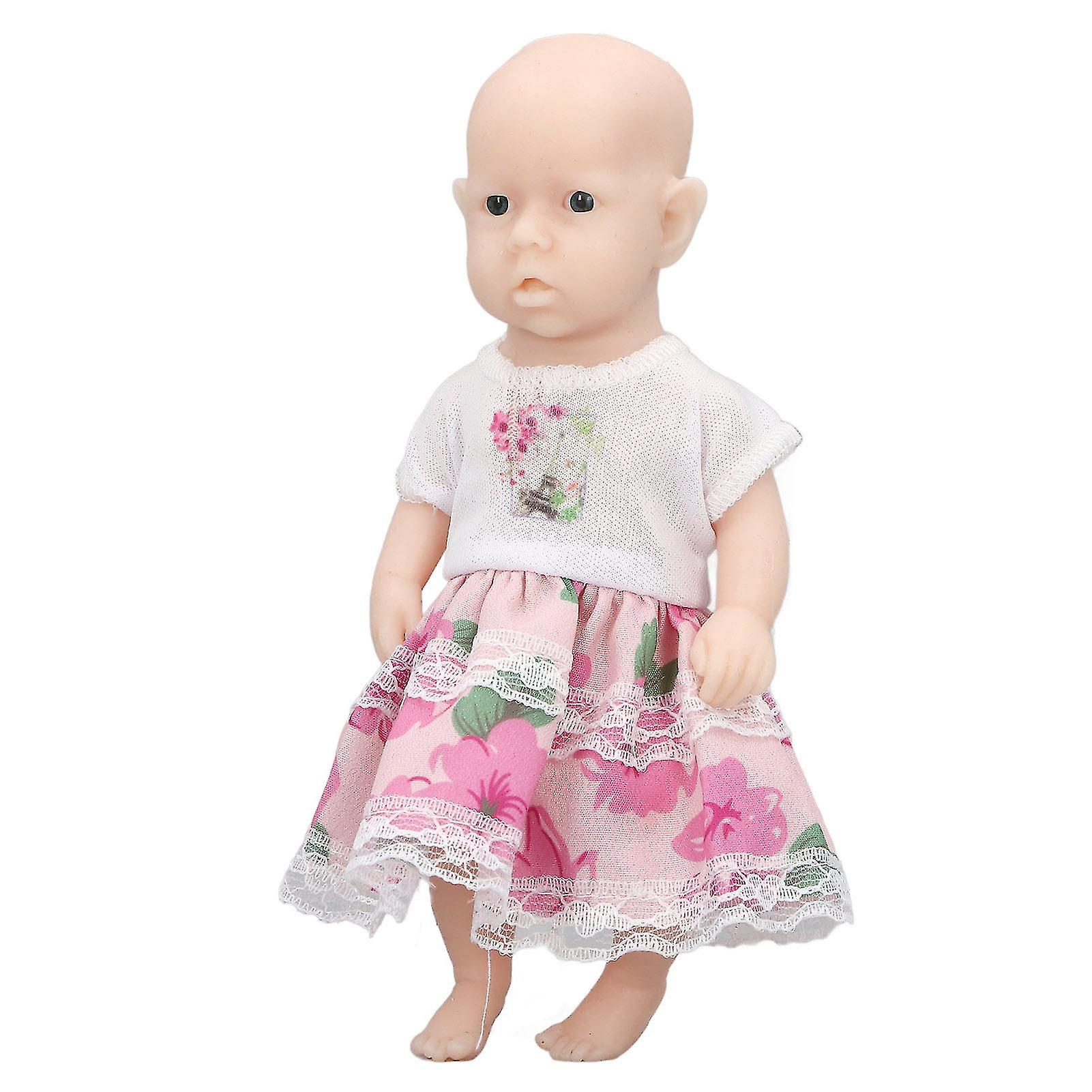 6in Reborn Baby Doll Lifelike Realistic Silicone Pink White Dress Newborn Doll for Above 3 Years Old Baby