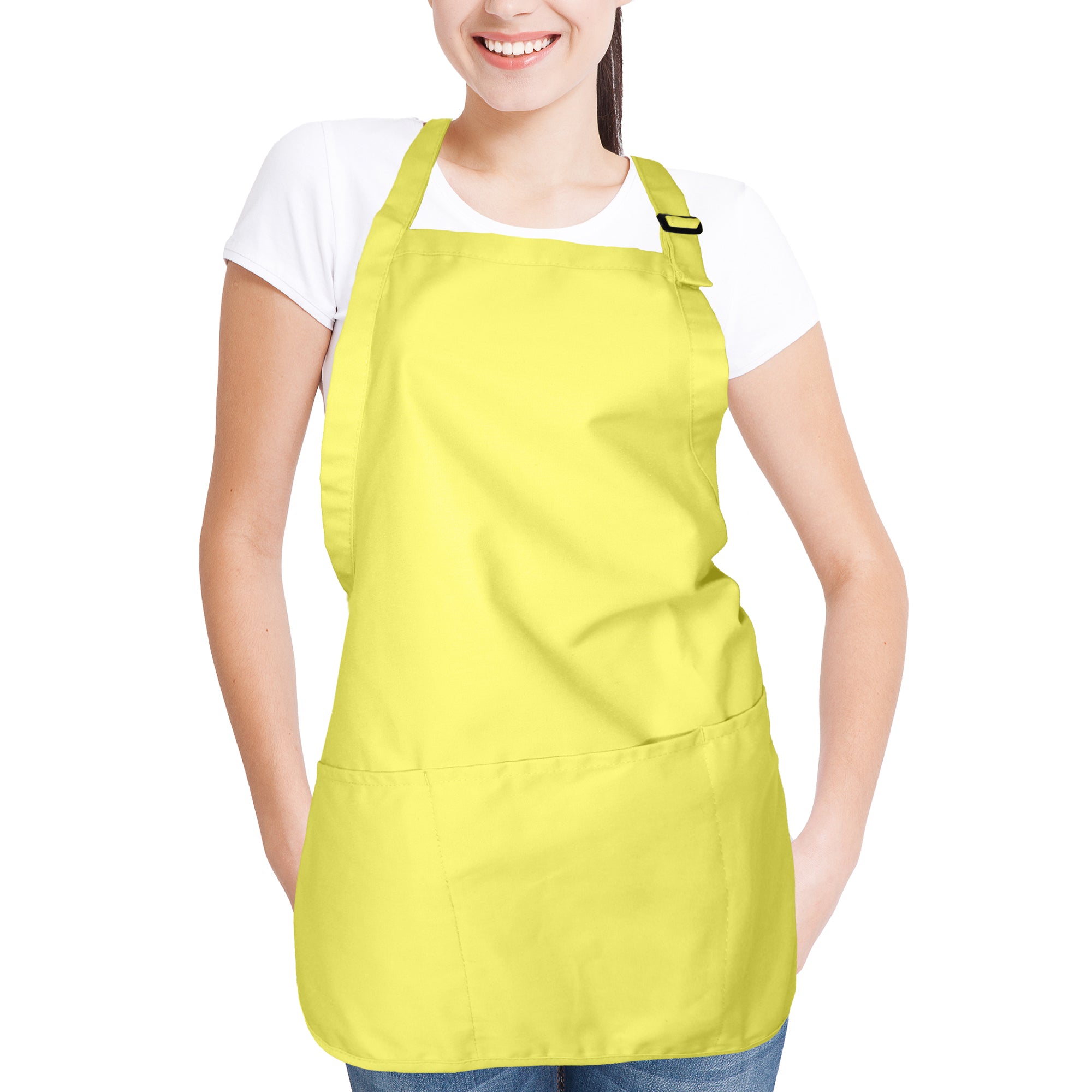 DALIX Apron Commercial Restaurant Home Bib Spun Poly Cotton Kitchen Aprons (3 Pockets) in Yellow