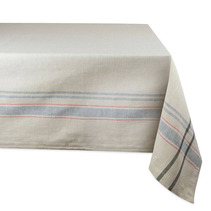 Neutral Taupe and Gray French Striped Pattern Rectangular Tablecloth 60 x 84