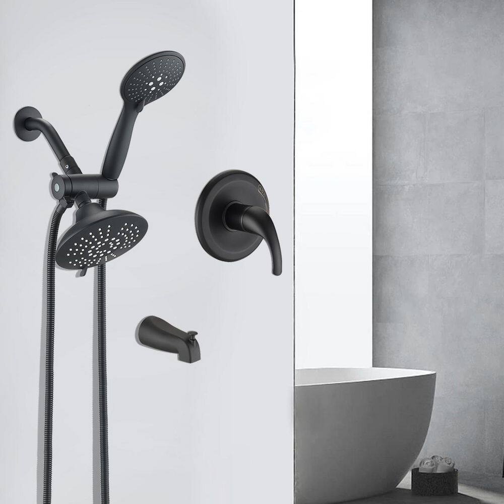 cadeninc Single Handle 5-Spray Round Shower Faucet with Tub Spout in Matte Black (Valve Included) Koo-LQW1-3747