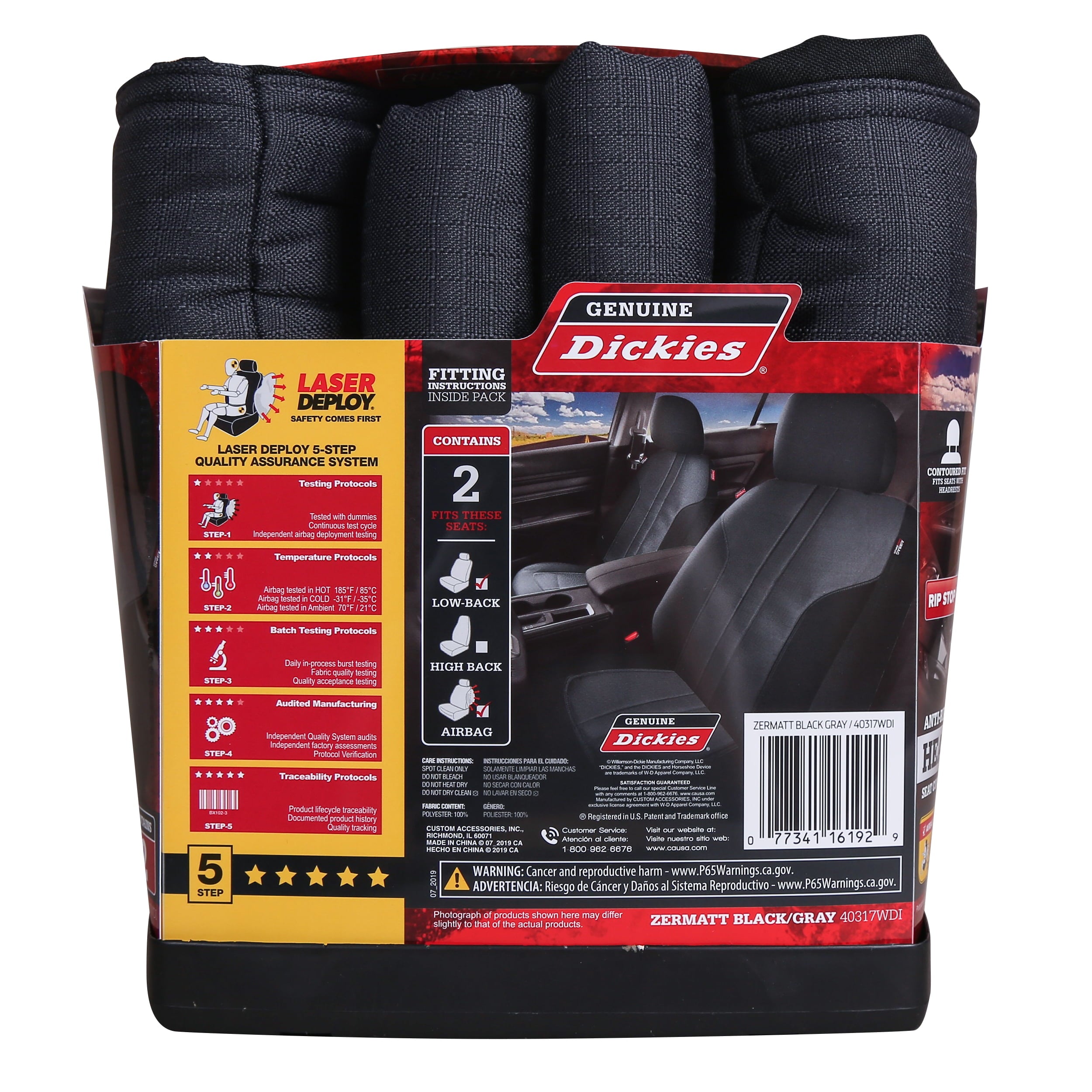 Genuine Dickies 2 Piece Zermatt Car Seat Covers Black Gray， 40317WDI