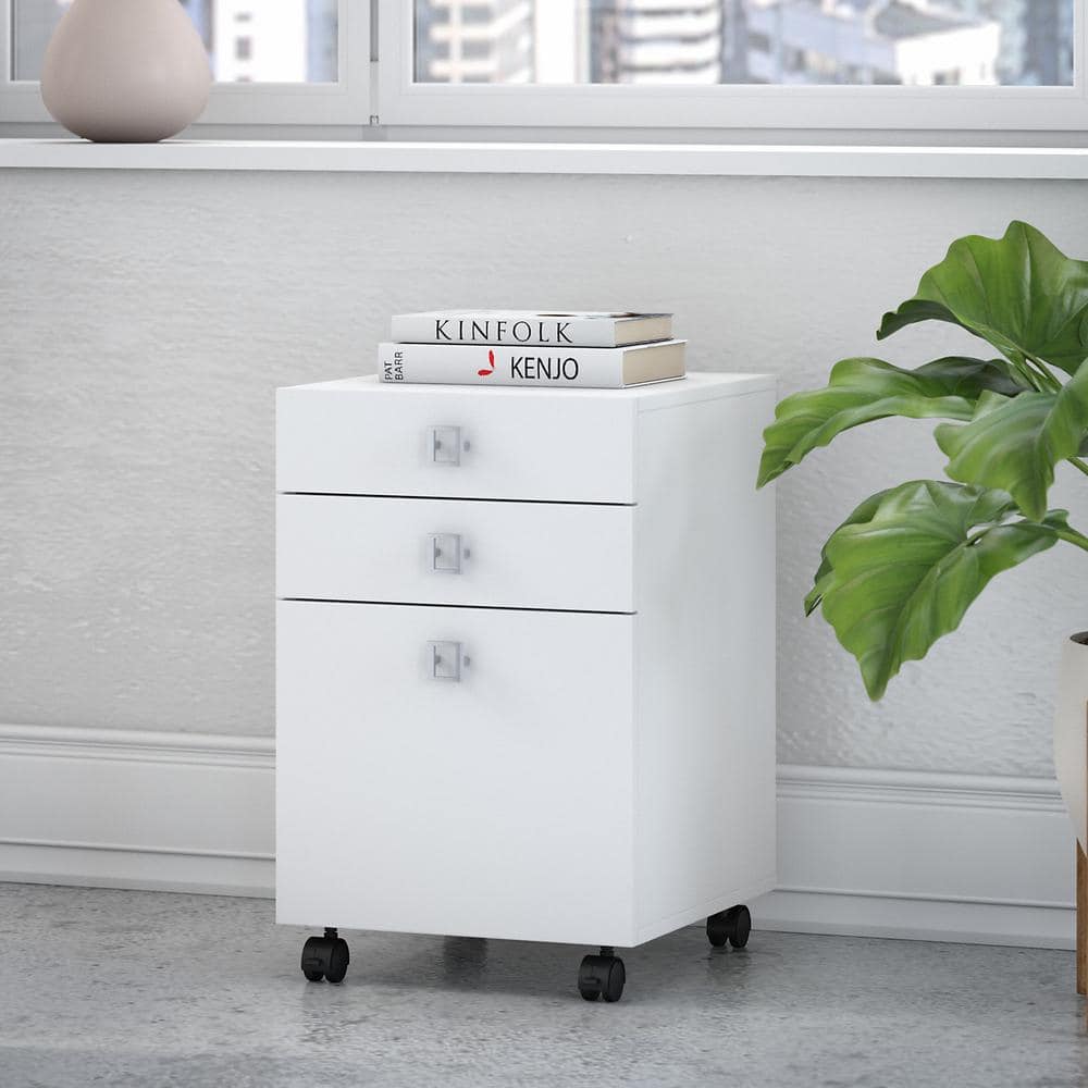 kathy ireland Echo Pure White 3-Drawer Mobile File Cabinet KI60101-03