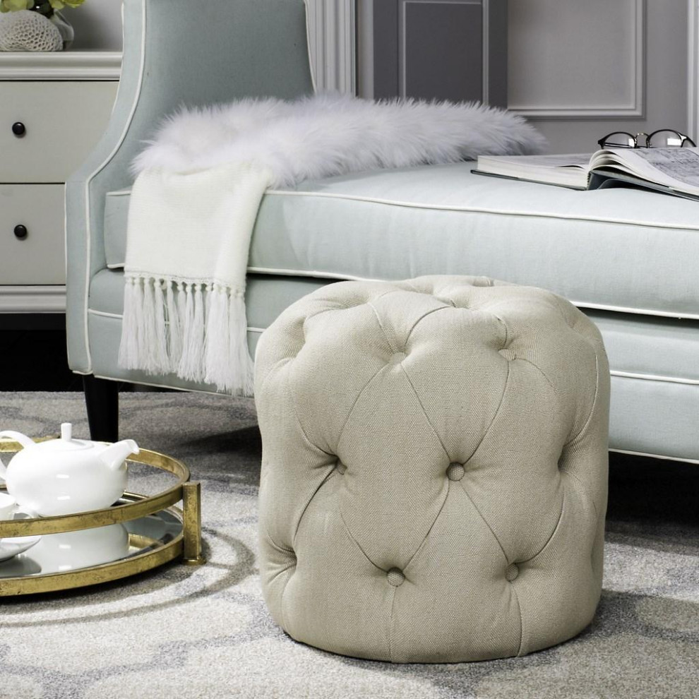 Tuens Tufted Ottoman Beige   Transitional   Footstools And Ottomans   by AED Luxury Home Decor  Houzz