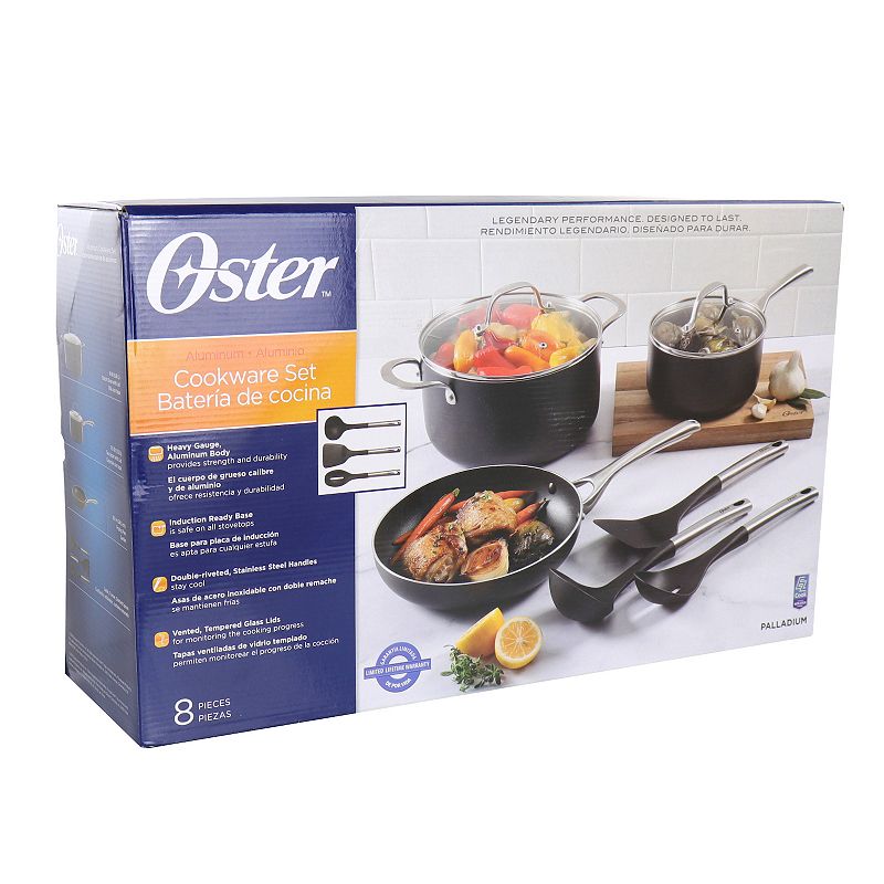 Oster Cocina Palladium 8 Piece Aluminum Cookware Set in Black