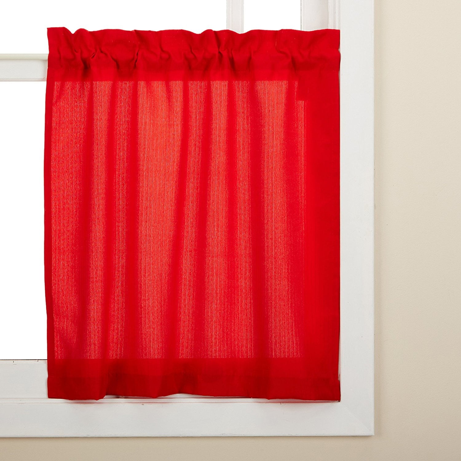 Red Opaque Solid Ribcord Kitchen Curtains Choice of Tier Valance or Swag