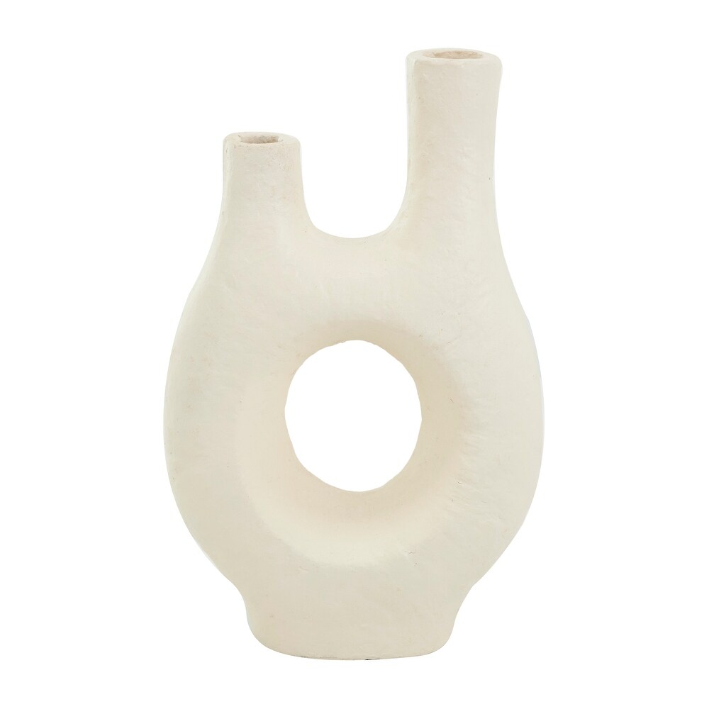 Beige Paper Mache Abstract Rounded Vase with Double Openings