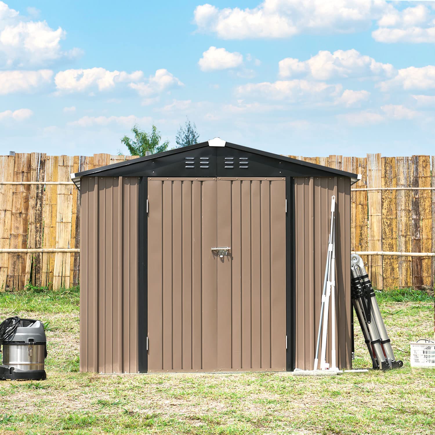 8x6 FT Outdoor Metal Storage Shed, Steel Garden Shed with Door and Lock, Metal Shed & Outdoor Storage for Backyard, Patio, Lawn