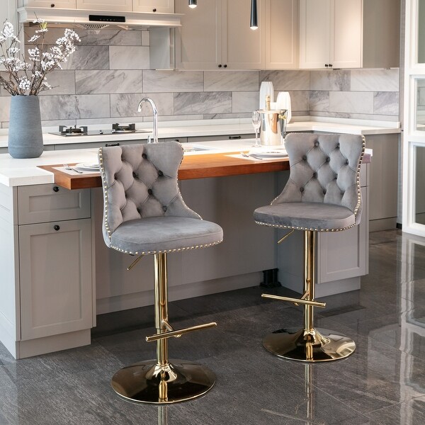 Golden Swivel Velvet Barstools Adjusatble Seat Height from 25-33 Inch， Modern Upholstered Bar Stools