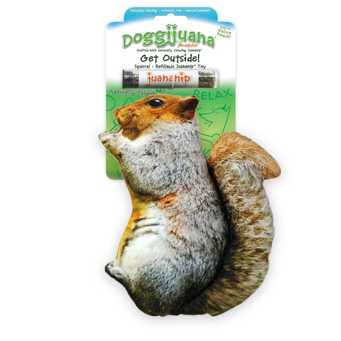 Doggijuana Get Outside! Squirrel Dog Toy with Refillable Juananip