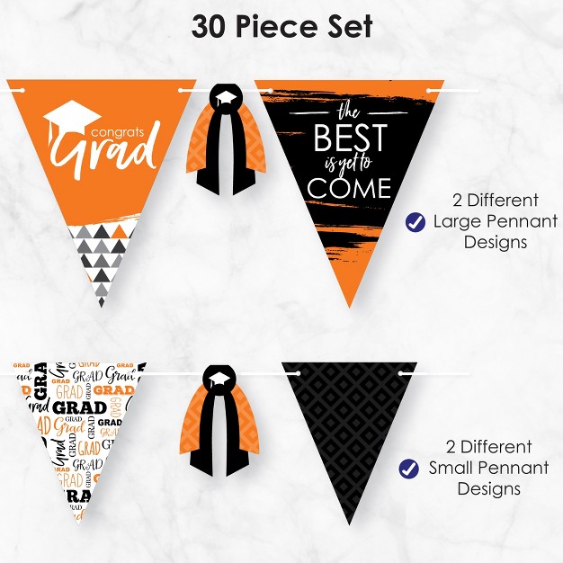 Big Dot Of Happiness 30 Piece Orange Graduation Party Pennant Triangle Banner