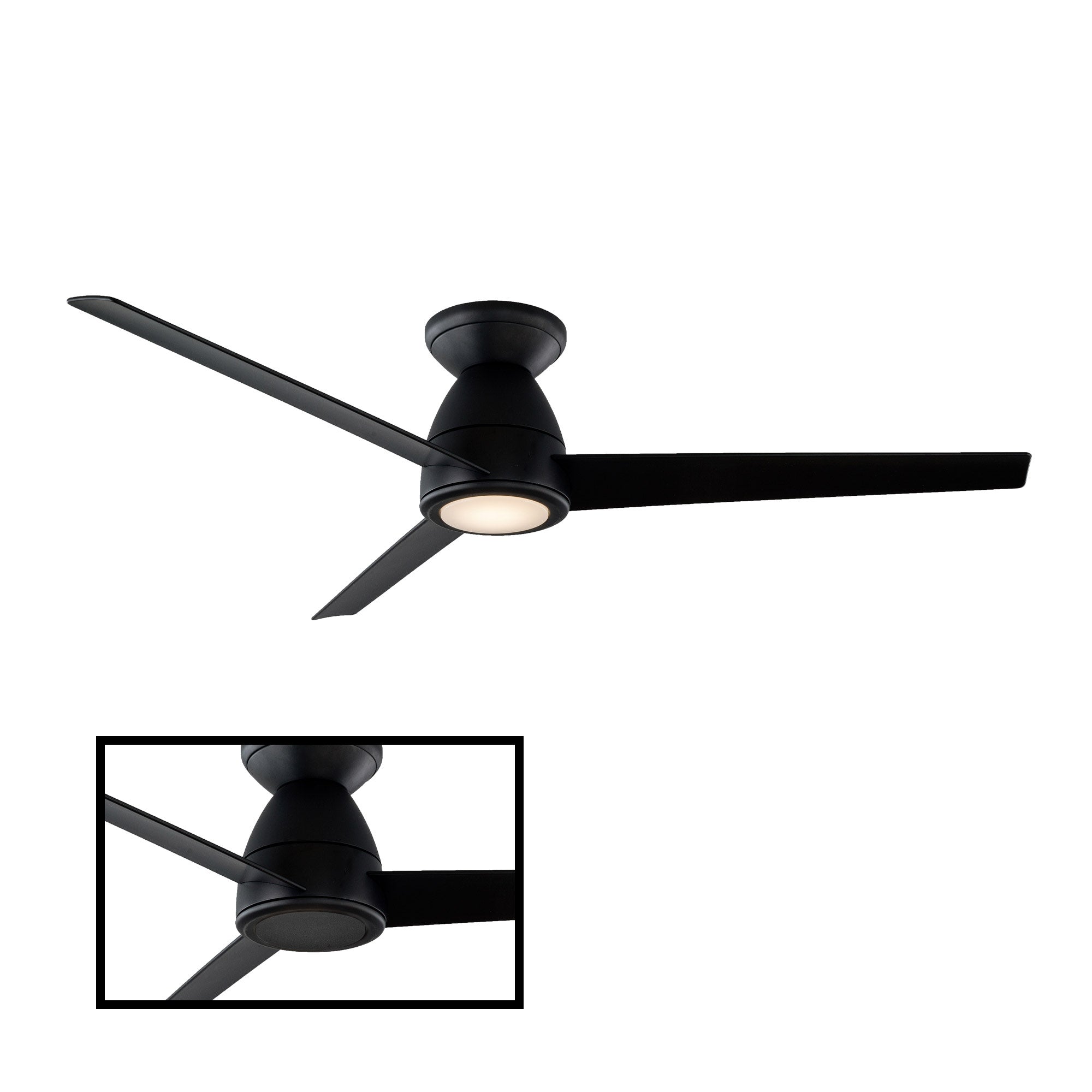 Tip Top Indoor and Outdoor 3-Blade Smart Flush Mount Ceiling Fan 52in Matte Black with 3000K LED Light Kit and Remote Control