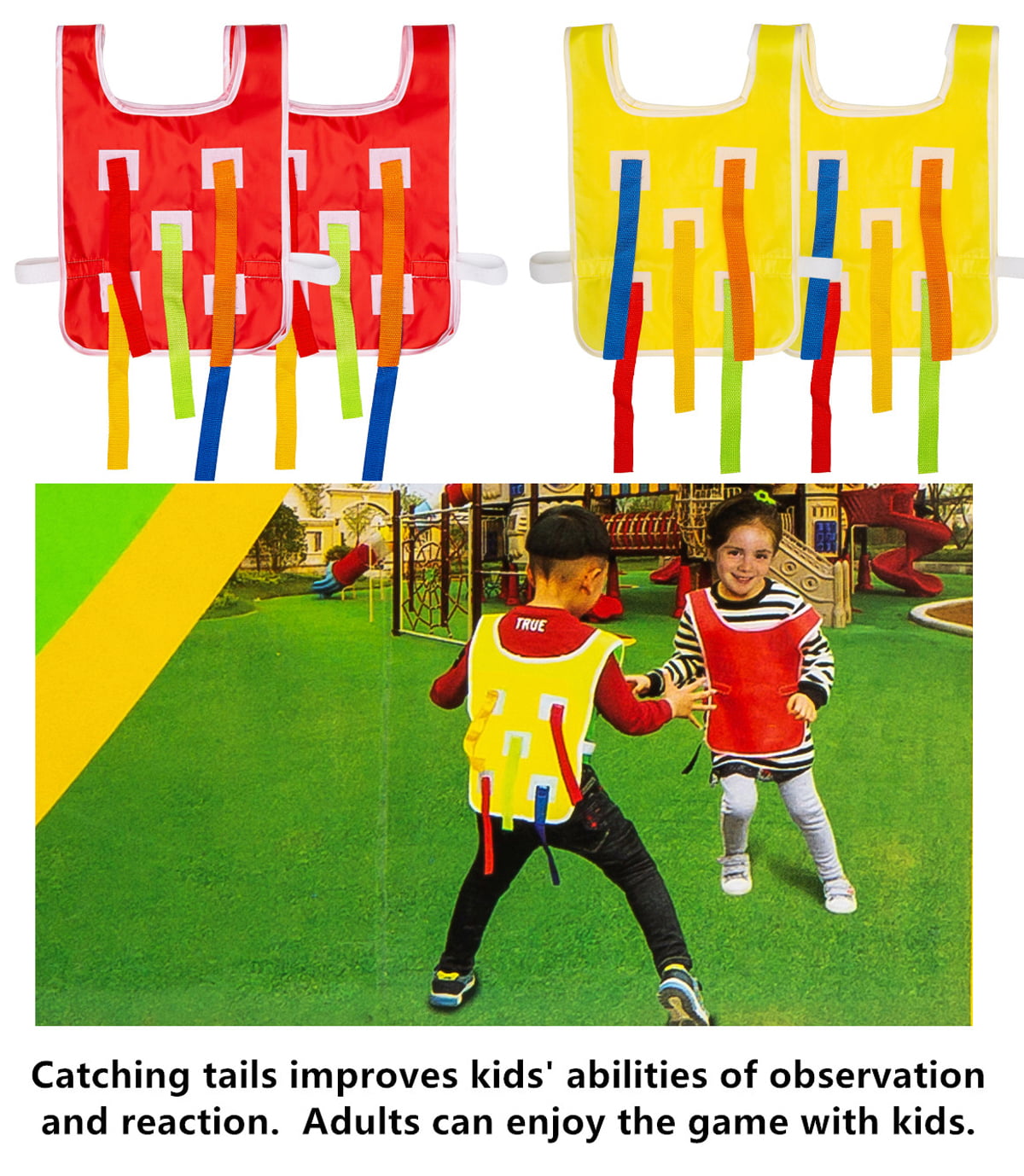 4-1 Kids Outdoor Game Toy Family Lawn Game Egg Hunt， Potato Sack Race Bags， Child Stilts， Vests for Catch Tails Outside Yard Activities Birthday Gift for Boy Girl Party Decoration