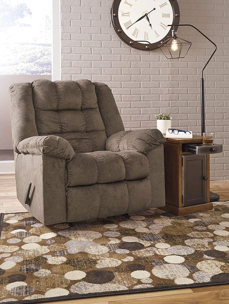 Comfortable Recliner  Heat  ampMassage Function With Tufted Seat  Light Brown   Transitional   Recliner Chairs   by Declusia  Houzz