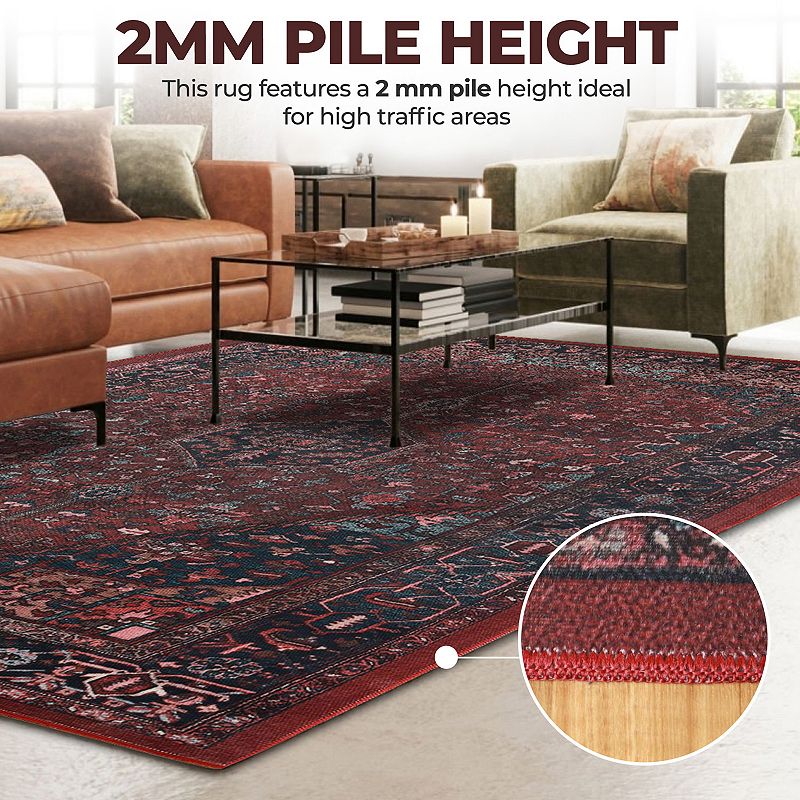 Superior Floral Pattern Bordered Washable Indoor Rug