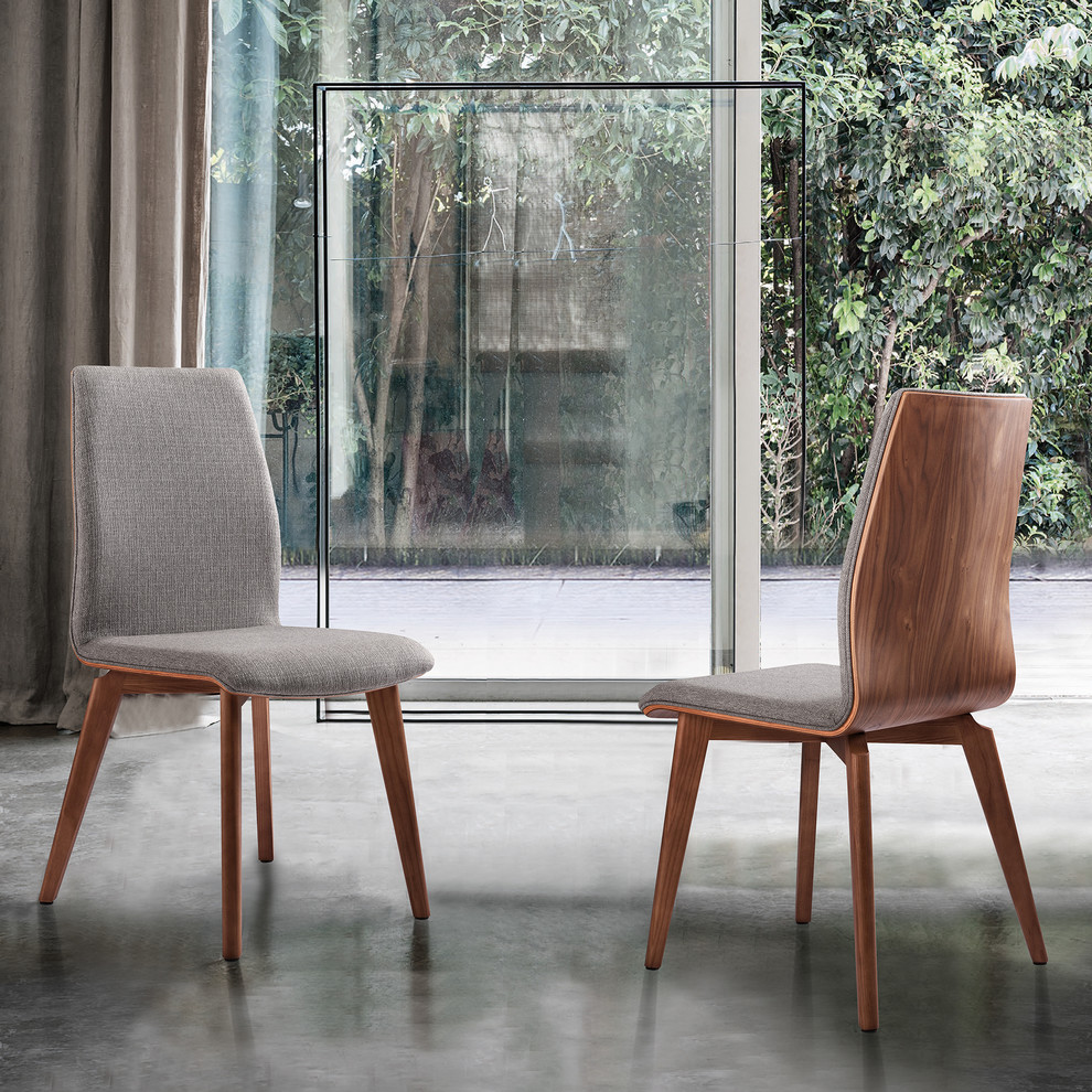 Lyon Mid Century Dining Chair  Walnut Finish and Gray Fabric  Set of 2   Midcentury   Dining Chairs   by Armen Living  Houzz