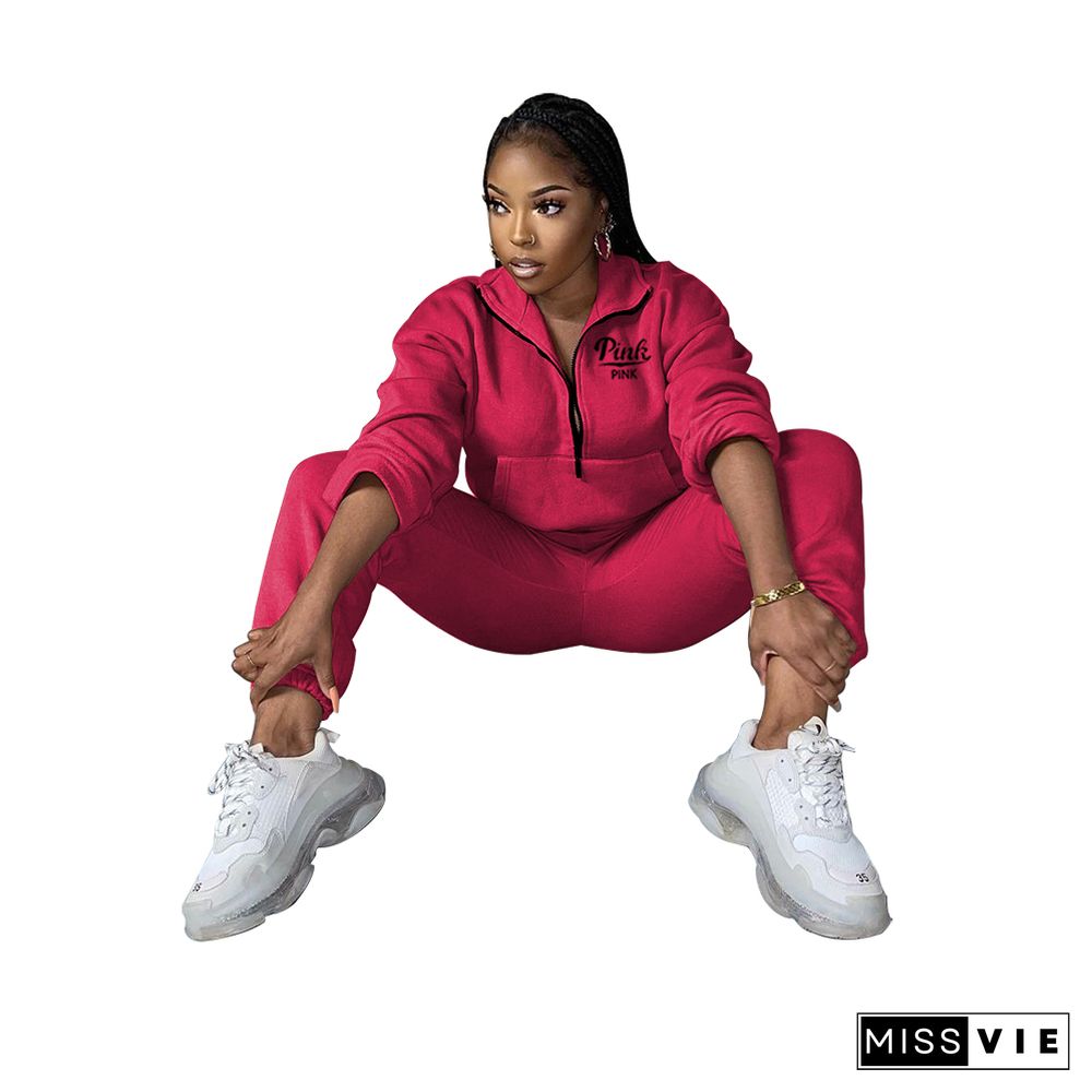 Solid Zipper Pullovers Sweatshirt Pants Jogger Sweatsuit