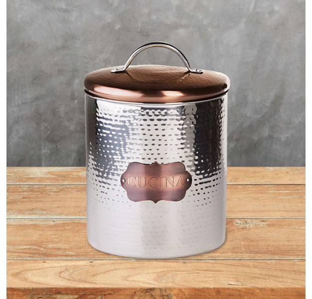 Amici Home Cucina Airtight Kitchen Lidded Canister Rustic Farmhouse Decor Container Hammered Metal Countertop Storage Jar Silver bronze