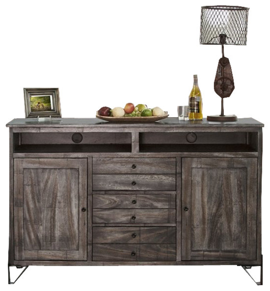 Sawyer Rustic Modern Solid Parota Wood 60 quotTV Stand  Hairpin Legs   Industrial   Entertainment Centers And Tv Stands   by Crafters and Weavers  Houzz