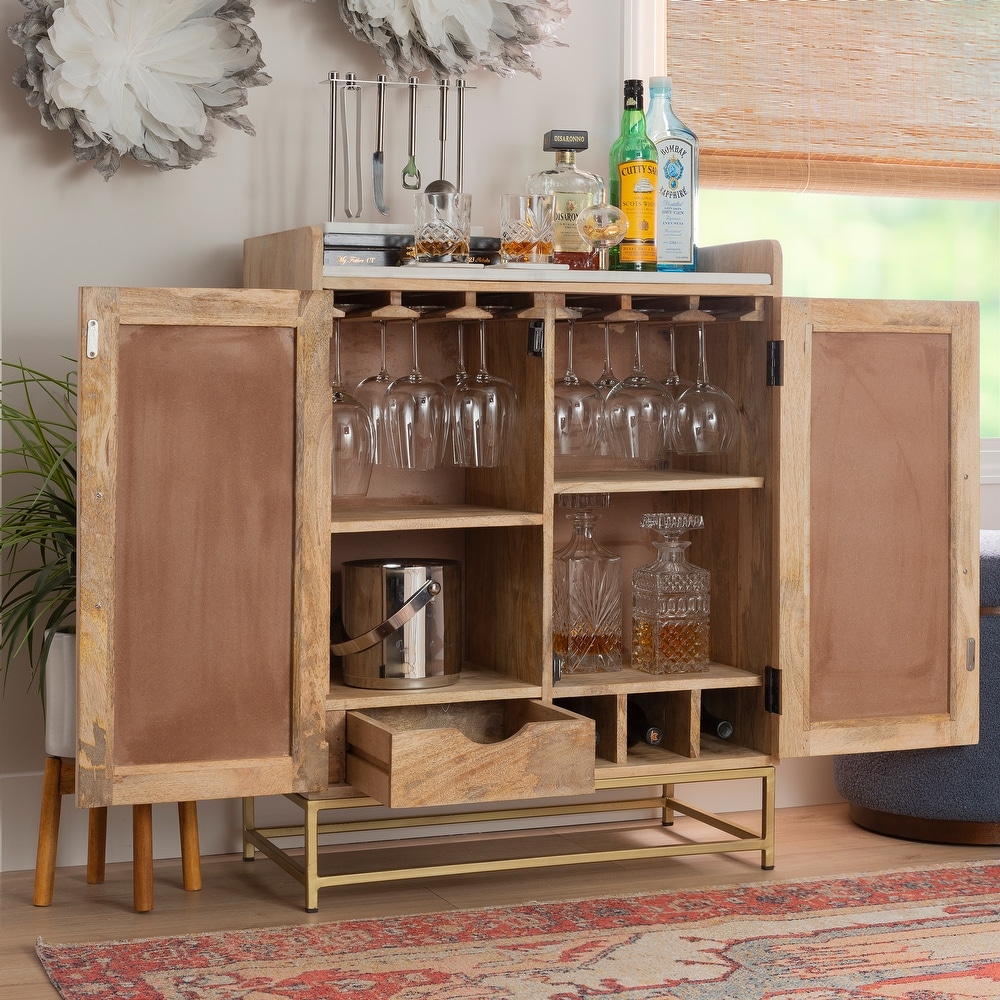 Spence Wooden Bar Cabinet with Marble Top