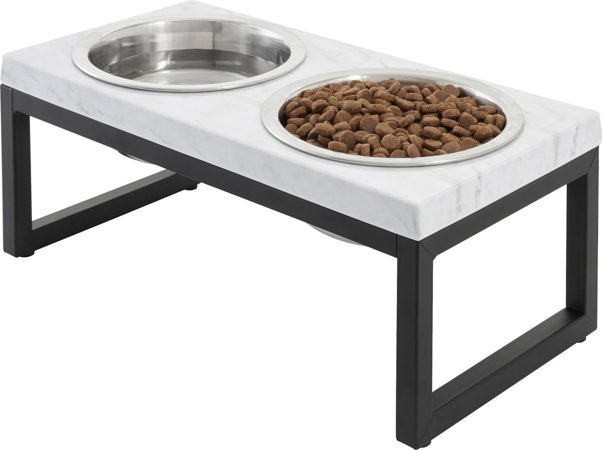 Frisco Marble Print Stainless Steel Double Elevated Dog Bowl