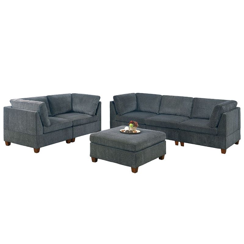 F.c Design 6pc Set Sofa Loveseat Modern Couch Chenille Modular Sectional With Ottoman