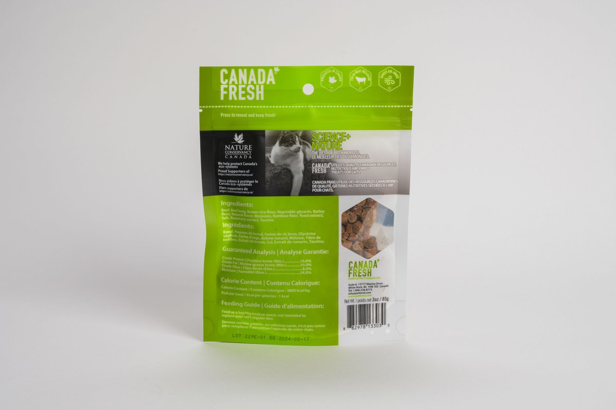 Canada Fresh Beef Soft and Chewy Cat Treats， 3-oz bag