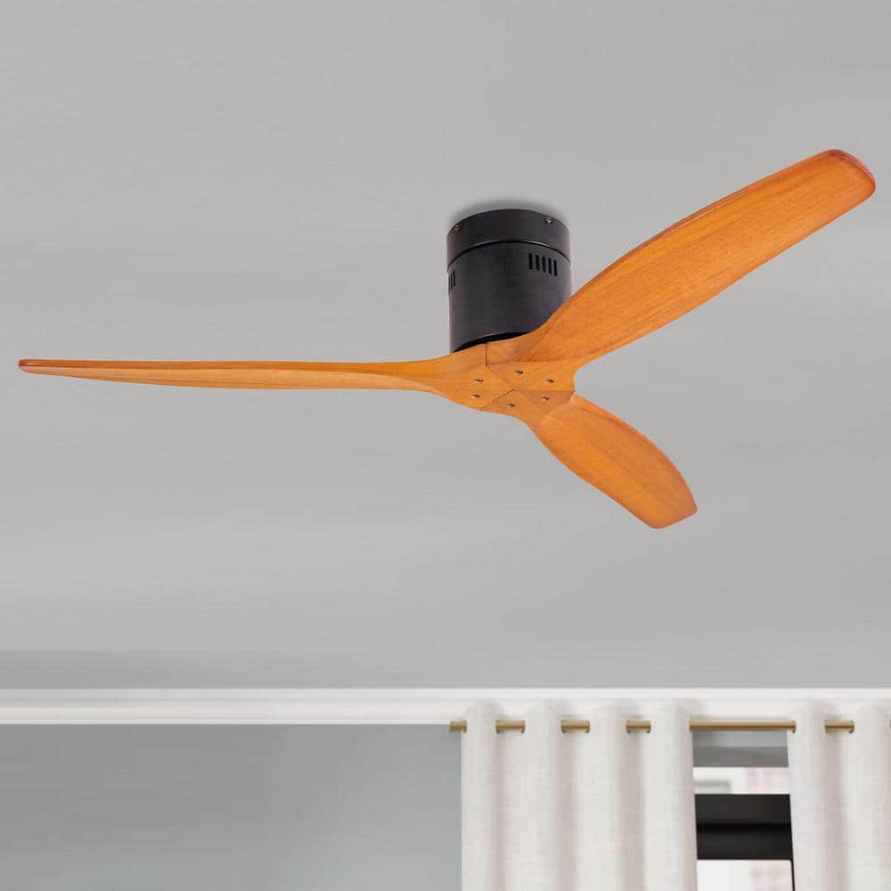 Yardreeze Sunine 52 in Indoor Black Ceiling Fan with Remote Control and 3 Solid Wood Blades