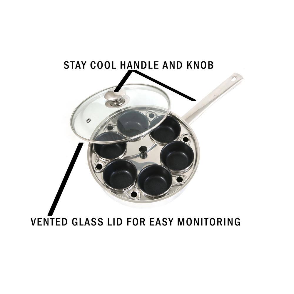 ExcelSteel Professional 6-Cup Stainless Steel Egg Poacher with Glass Lid 522