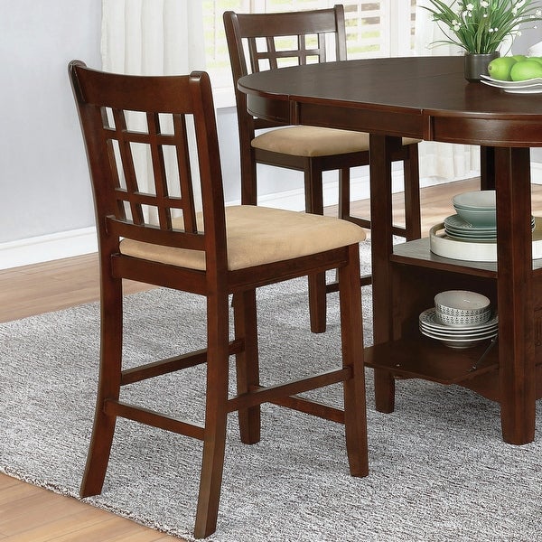 Window Pane Design Wood with Tan Upholstery Counter Hight Dining Stools (Set of 2)