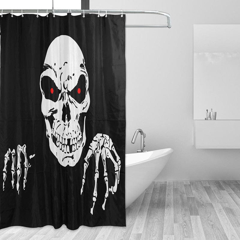 Waterproof Skull Print Shower Curtain with 12 Hooks