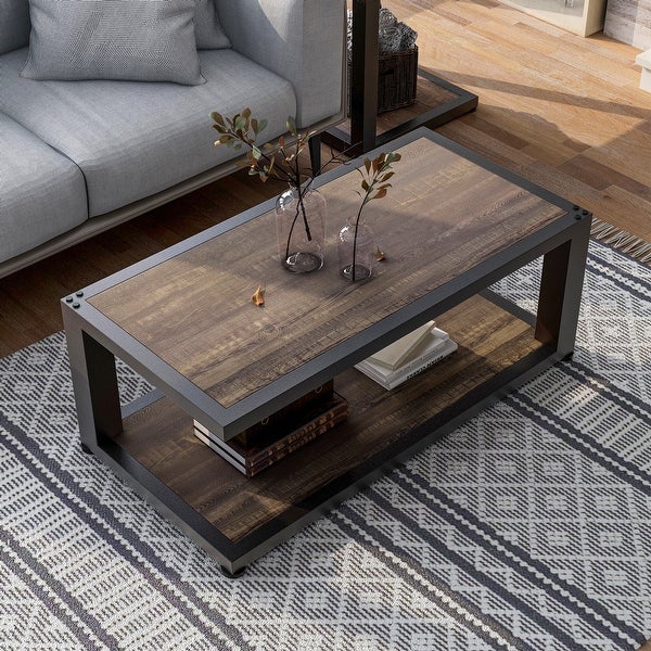 Furniture of America Farrow Dark Walnut and Sand Black Coffee Table