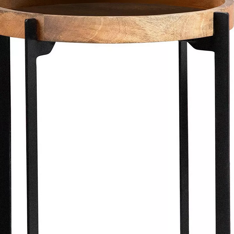 24 Inch Modern End Accent Table， Round Marble Shelf， Wood， White， Brown