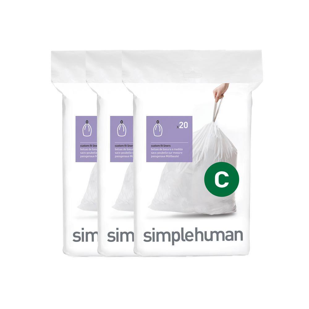 simplehuman 2.6 - 3.2 Gal. Custom Fit Trash Can Liner Code C (60-Count) (3-Packs of 20 Liners) CW0252