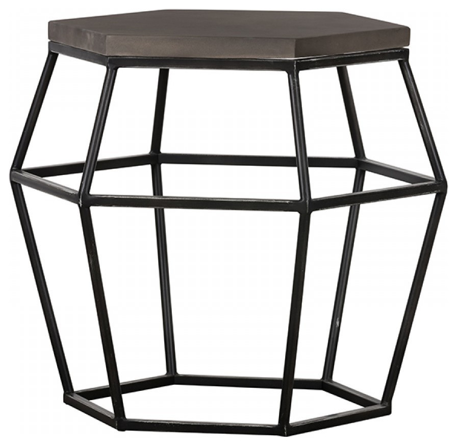 Modern Gray Concrete and Black Metal Hexagonal End Table   Industrial   Side Tables And End Tables   by HomeRoots  Houzz