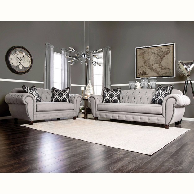 2pc Livingston Victorian Style Sofa And Loveseat Gray Furniture Of America