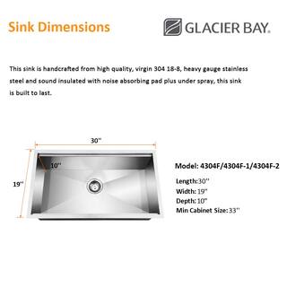 Glacier Bay Zero Radius Undermount 18G Stainless Steel 30 in. Single Bowl Workstation Kitchen Sink with Accessories 4304F