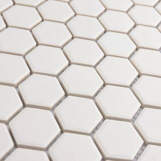 Merola Tile Gotham 1 in. Hex White 10-14 in. x 11-34 in. Unglazed Porcelain Mosaic (8.56 sq. ft. Case) FXLGHWT