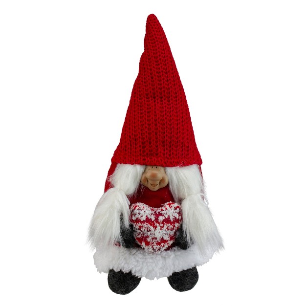 Smiling Woman Gnome Table Top Figure Red gray