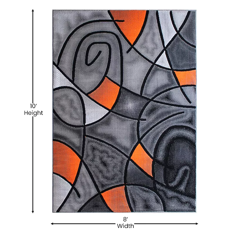 Masada Rugs Masada Rugs Trendz Collection 8'x10' Modern Contemporary Area Rug in Orange， Gray and Black