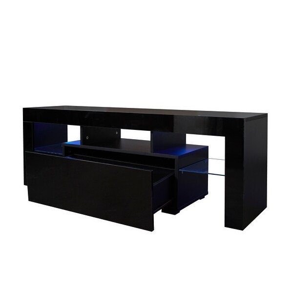 Modern Black Wood TV Stand with LED Lights