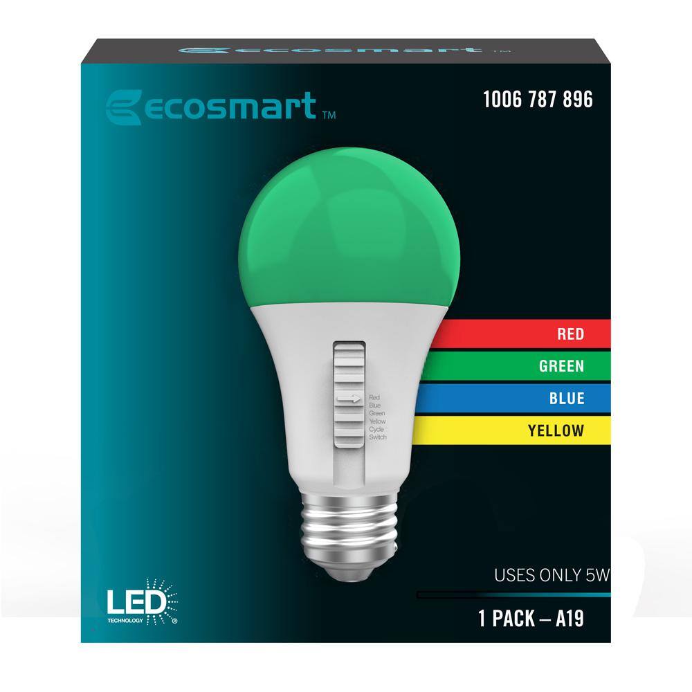 EcoSmart 5-Watt A19 Color Changing Party LED Light Bulb (1-Pack) A19LEDPARTYESM