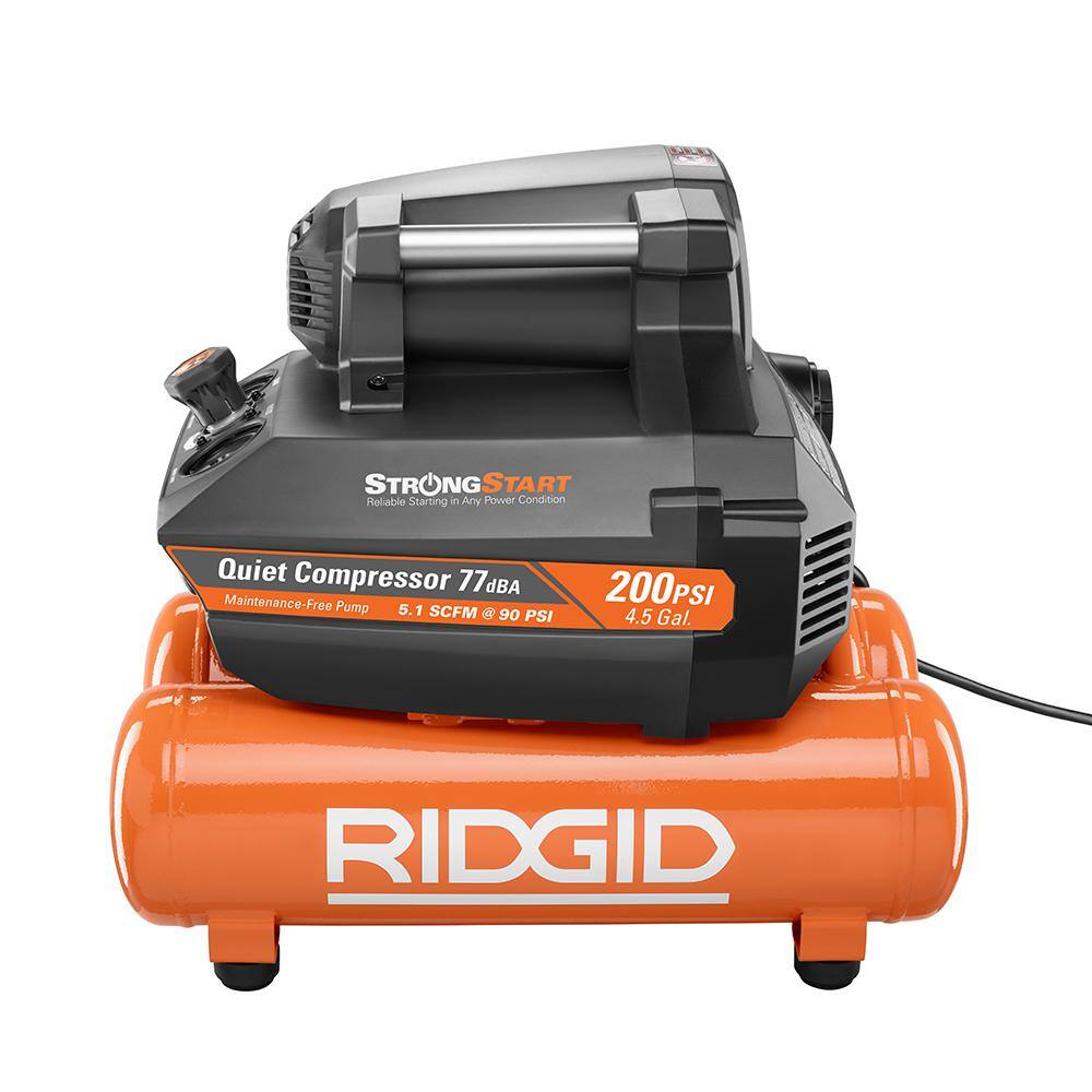 RIDGID 4.5 Gal. Portable Electric Quiet Air Compressor with 21-Degree 3-12 in. Round Head Framing Nailer OF45200SS-R350RHF