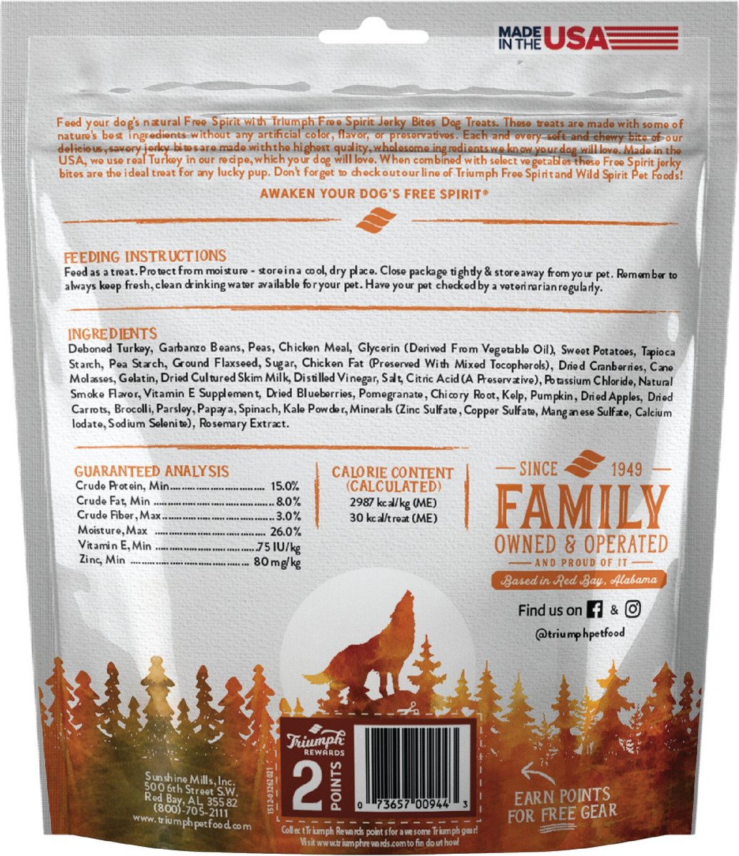 Triumph Free Spirit Jerky Bites Deboned Turkey， Vegetable and Cranberry Grain-Free Dog Treats