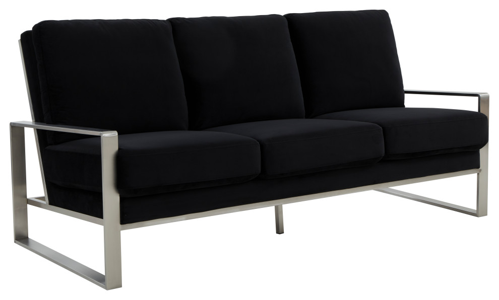 LeisureMod Jefferson Modern Design Velvet Sofa With Silver Frame   Contemporary   Sofas   by LeisureMod  Houzz