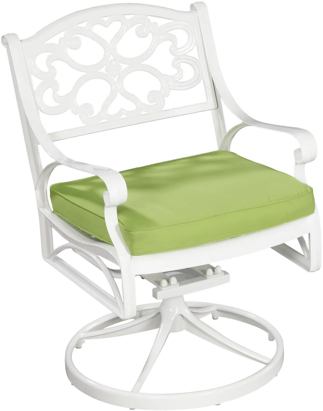 Sanibel White Outdoor Swivel Chair with Green Cushions