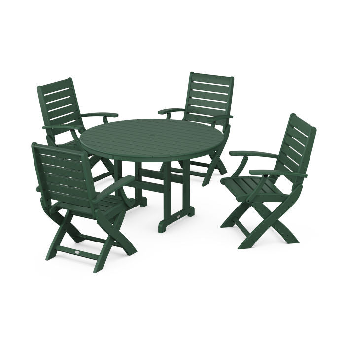 Polywood Signature Folding Chair 5-Piece Round Farmhouse Dining Set PWS1368-1