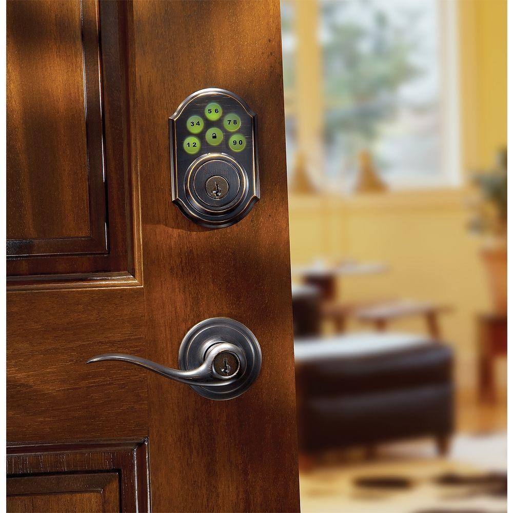 Kwikset SmartCode 909 Venetian Bronze Single Cylinder Keypad Electronic Deadbolt Featuring SmartKey Security 909 11P SMT CP SCR