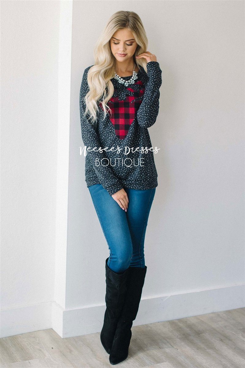 Falling Snow Plaid Reindeer Sweater